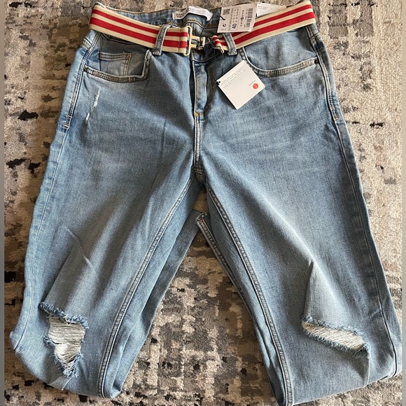 Zara Basic Z1975 Mid Rise Skinny with red stripe belt In Size 8 - Picture 6 of 8